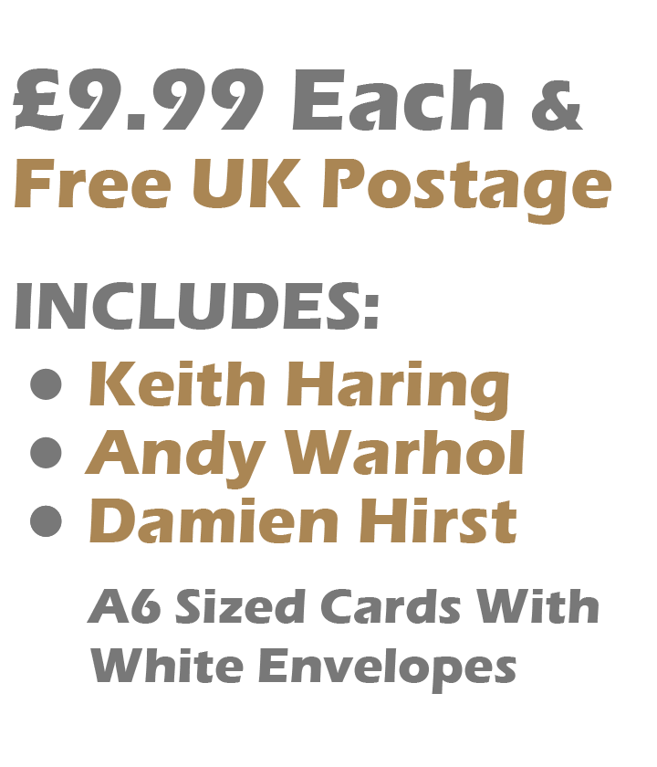 Artists 3 Card Set £9.99 Includes Keith Haring, andy Warhol, Damien Hirst Cards